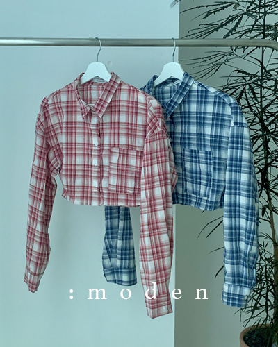 [thanks sale 3%] MODEN 콤팩트 체크 크롭 셔츠